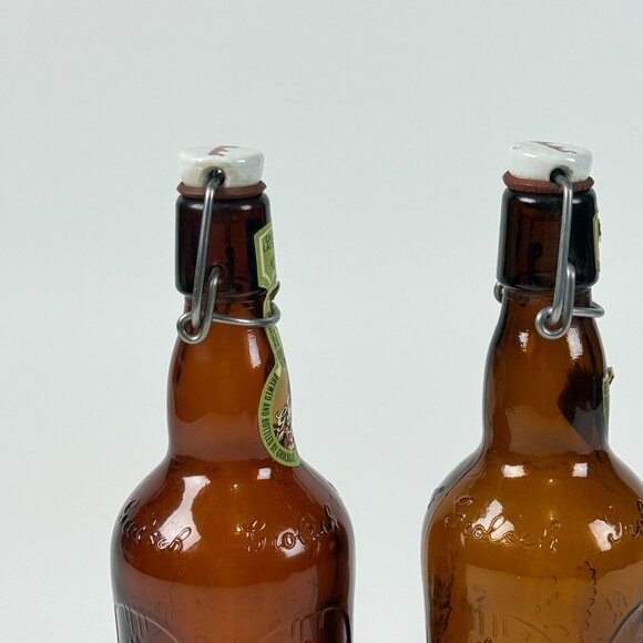 Grolsch 2 Amber Glass Swing Top Bottles Embossed Logo Bar Collectibles Bottles - Picture 6 of 8
